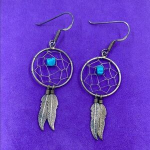 💛 Vintage 925 Navajo Dreamcatcher Earrings with Turquoise Accent